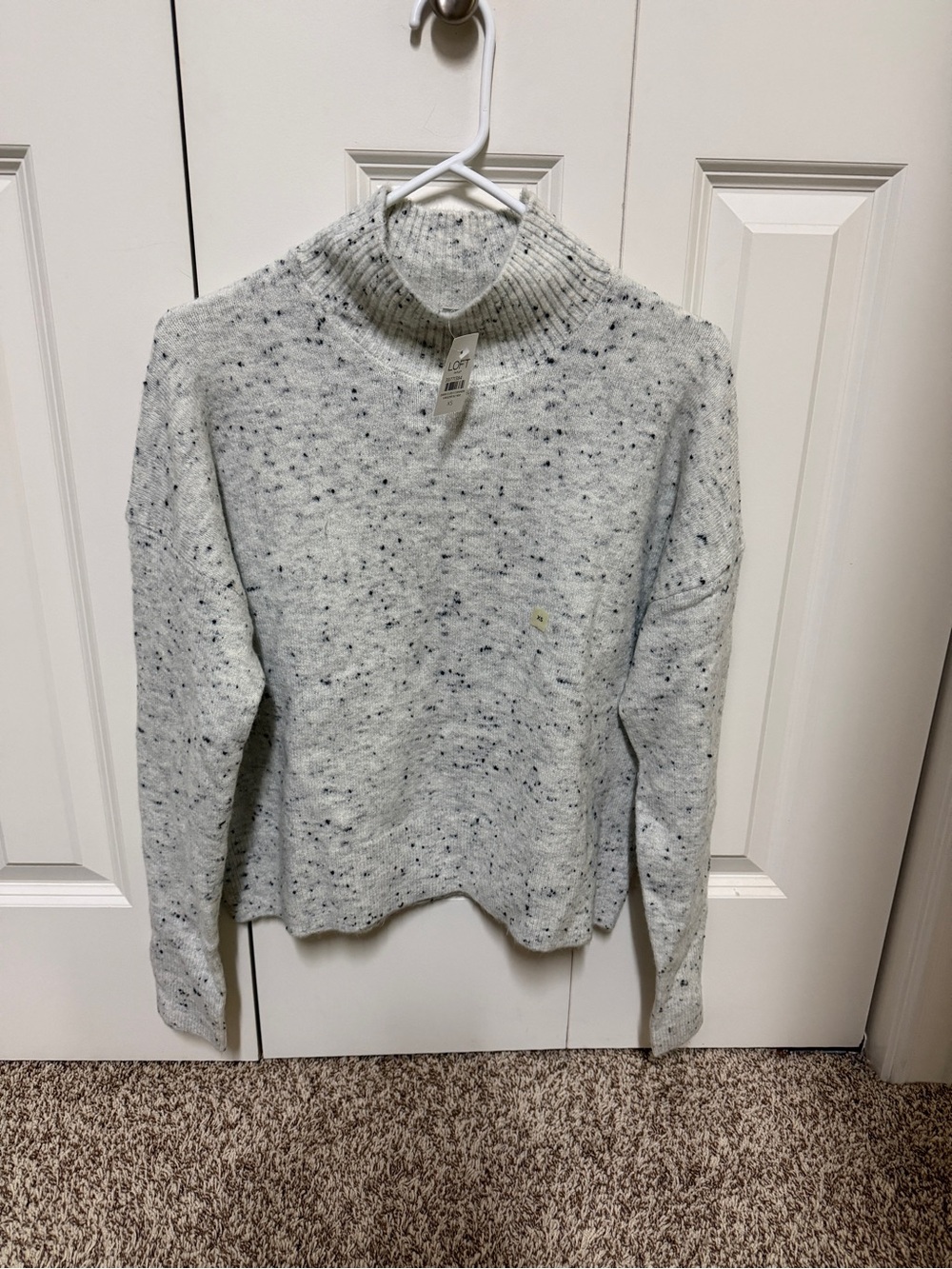 LOFT Speckled Turtleneck Sweater - Light Gray with Navy Flecks